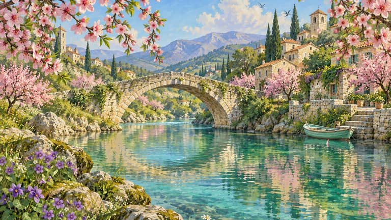 Peach Bridge — Japanese wallpaper